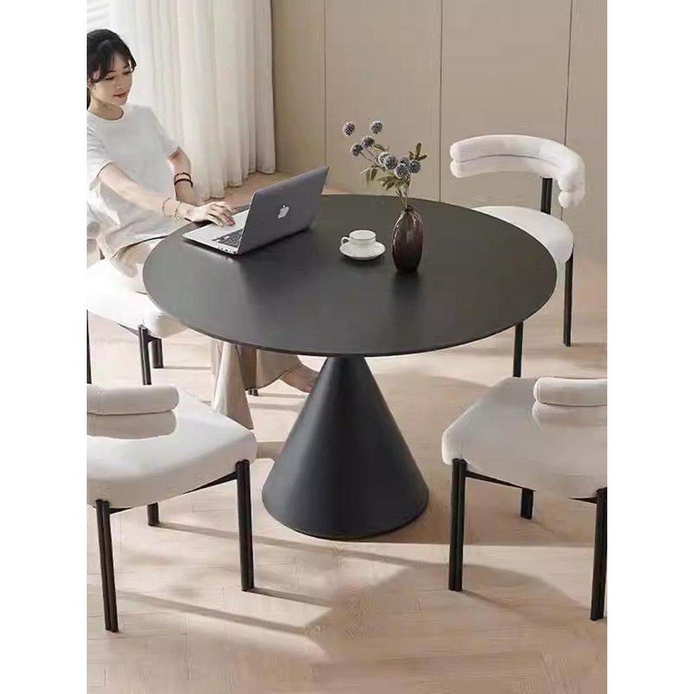 岩板圆桌现代简约家用小户型饭桌圆形餐桌小圆桌纯黑色覆古洽谈桌,住宅家具,岩板餐桌,淘宝优惠券,粉丝福利购,淘宝优惠卷