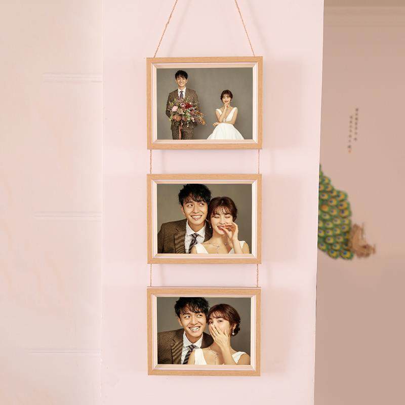 蓝木色麻绳二连体三联相框定制儿童宝宝相册冲洗照片相片组合挂墙