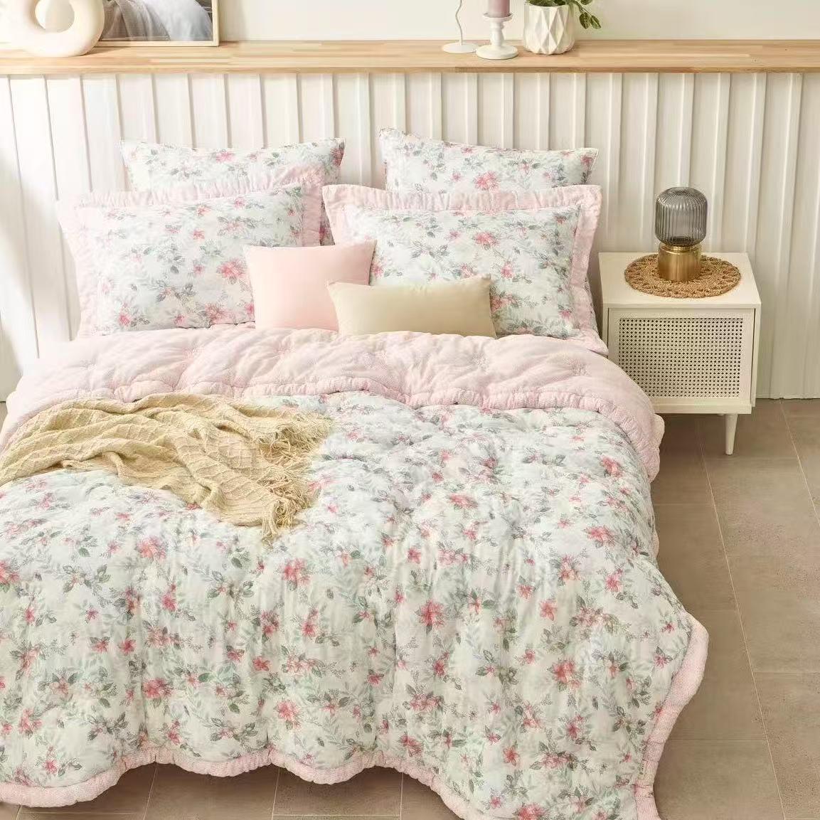 韩国高端系列家纺木纤维四件套可机洗绗缝床盖春秋冬被CT 索菲亚