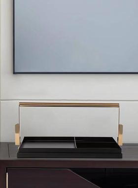 新中式轻奢金属提篮托盘分隔盒摆件样板房客厅茶几会所家居装饰品