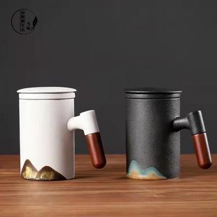 陶瓷泡茶杯个人专用男士 高档办公室茶水分离杯子中式 茶具水杯送礼
