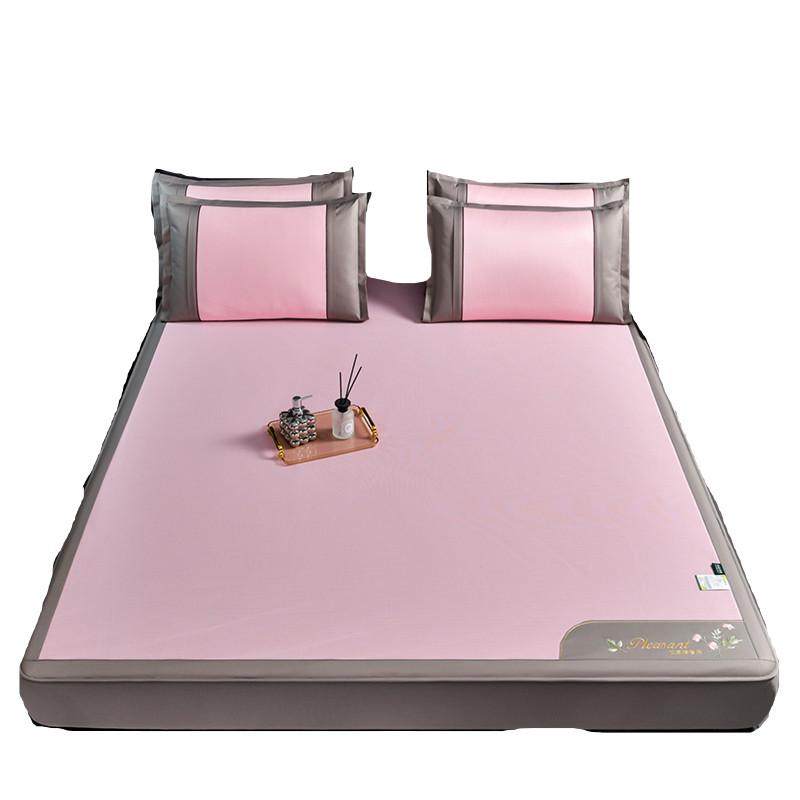 jw艾草冰丝席床笠款双人软凉席冰藤席凉感三件套夏季简约可折叠草