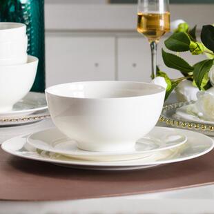 纯白餐具套装碗盘碟家用成套餐具2/4人用白色骨瓷盘子碗可微波炉