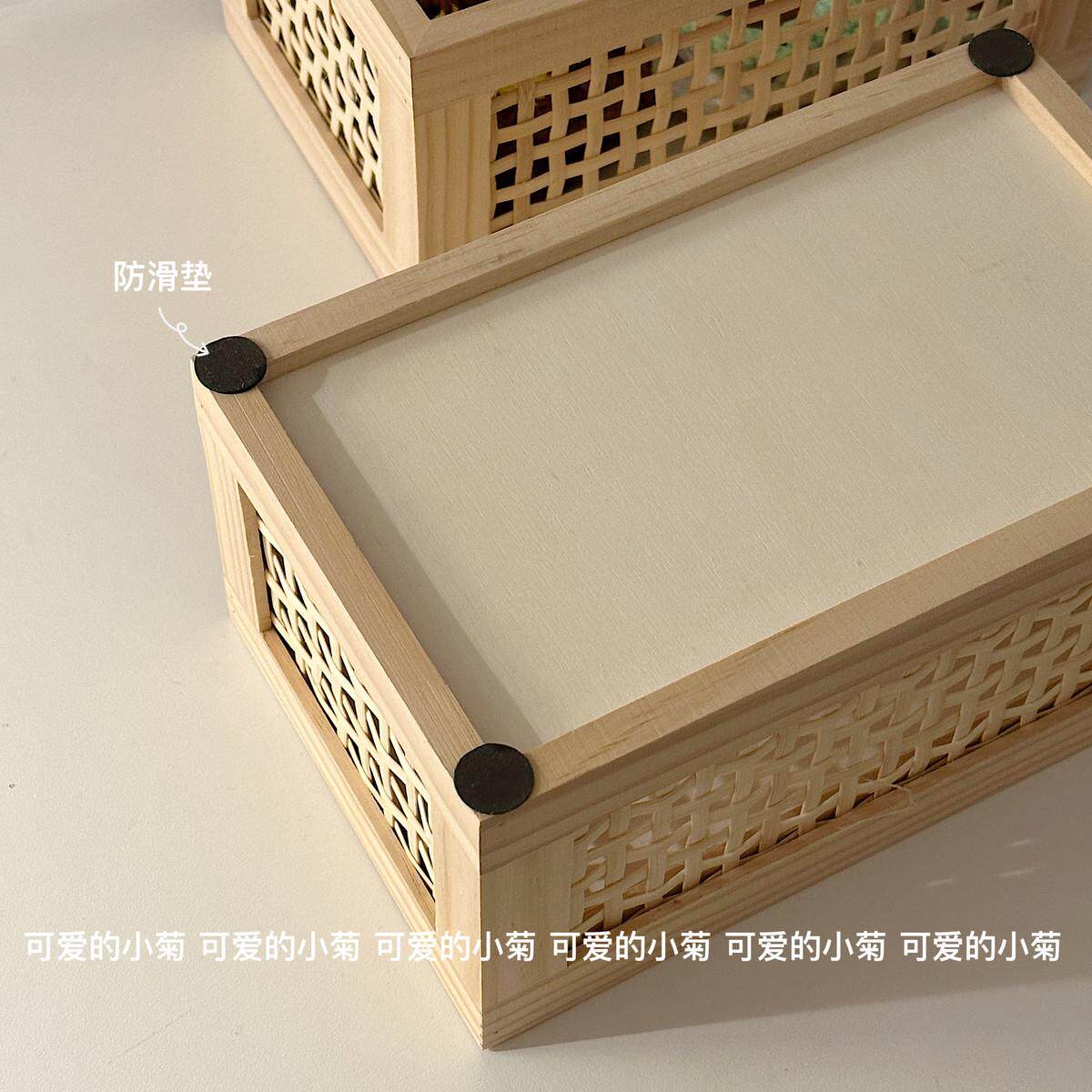 桌面藤编收纳篮复古木质小物件收纳盒竹编便签diy手作镂空收纳筐