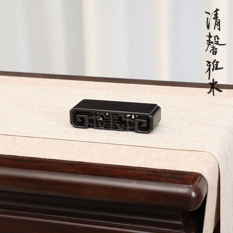 紫光檀红檀中式长方奇石玉器茶壶古董寿字纹微型盆景摆件如意底座