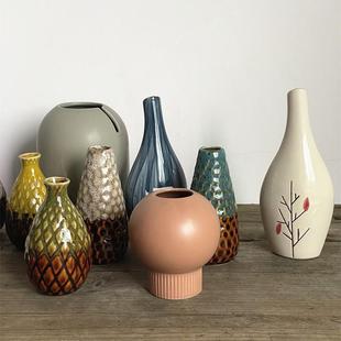 陶瓷创意摆件时尚 迷你小花瓶工具筒花器水培田园家居装 饰品花插