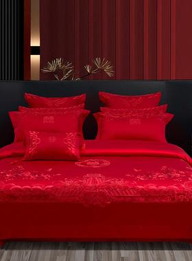 a6l140s支婚庆四件套喜婚房床上用品大红色刺绣被子结婚六十