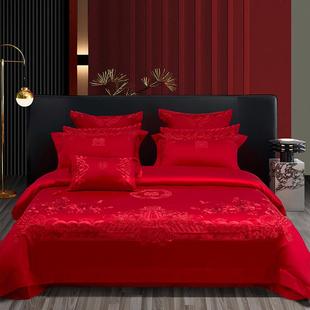 a6l140s支婚庆四件套喜婚房床上用品大红色刺绣被子结婚六十