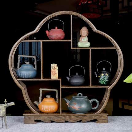 木人居鸡翅木小博古架茶壶架子 红木中式多宝阁 实木展示架摆件