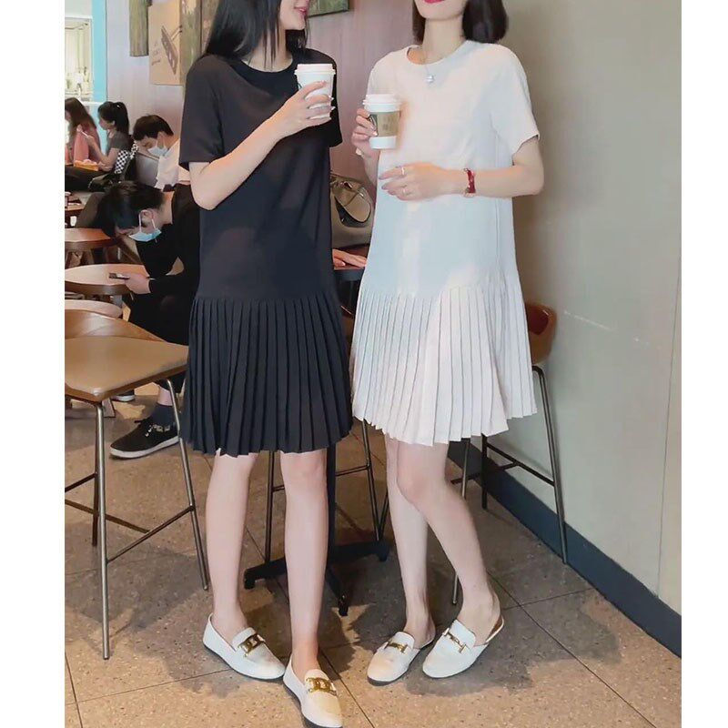高货欧货连衣裙2024春款高级感赫本风宽松减龄百褶中长裙潮