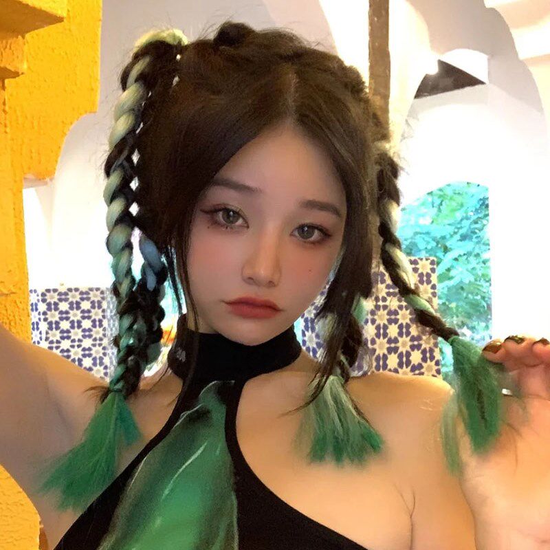 现货拳击辫绿色渐变假发条长款飘带发夹千禧风甜R酷少女头绳网红