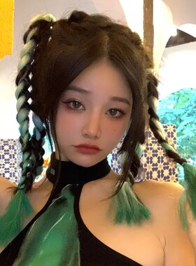 现货拳击辫绿色渐变假发条长款飘带发夹千禧风甜R酷少女头绳网红