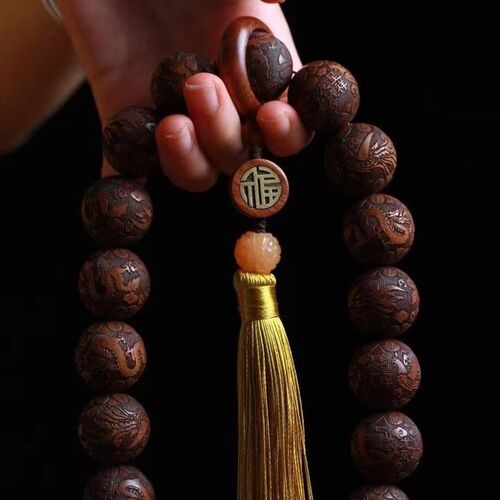 极速缅甸黄花梨i手链大果紫檀手串木质文玩念珠手持海南黄花梨佛