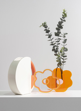 极速装饰推荐橙色j把手花瓶现代简约居家台面陶瓷干花花器样板间