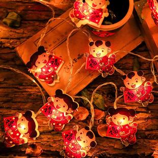 布LES新年置鞭春节装 饰le小彩灯福娃炮家用阳台庭d院节日挂树闪灯