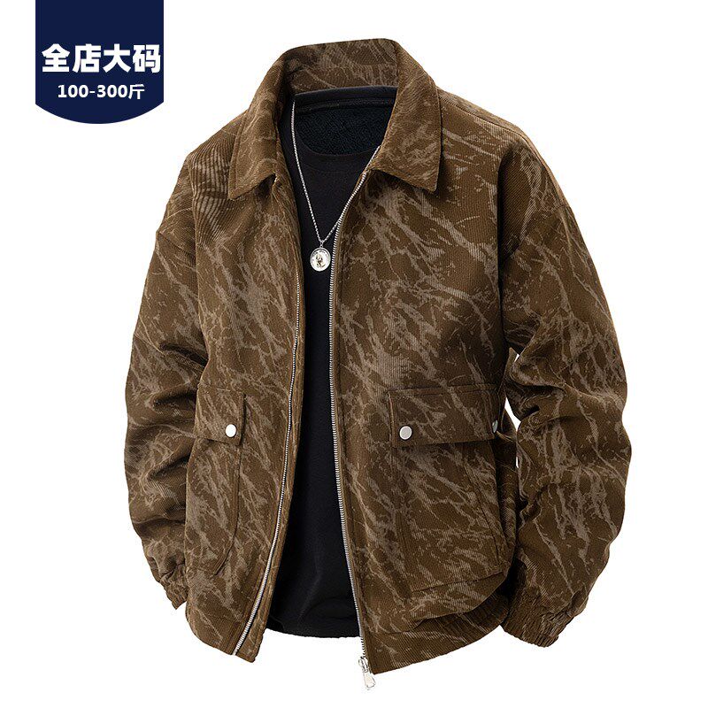 速发男士外套春季2025新款高上感压花领翻夹克胖子级衣