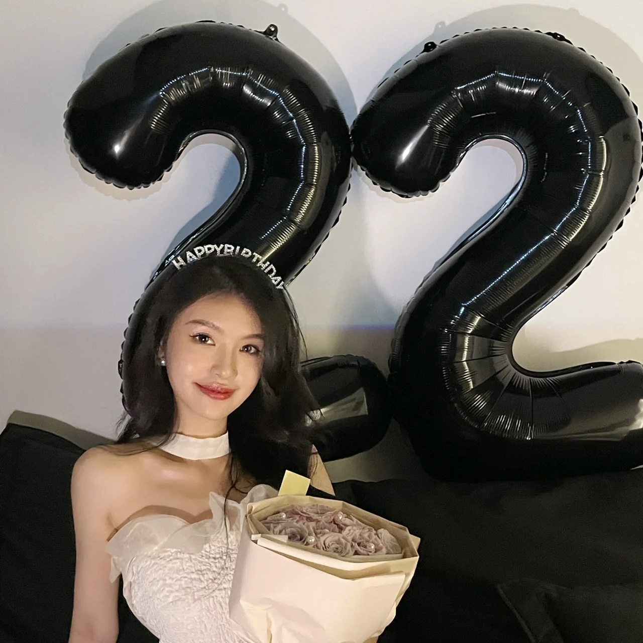 速发4氛寸黑色生字气球数日拍照道具风生日0围道具