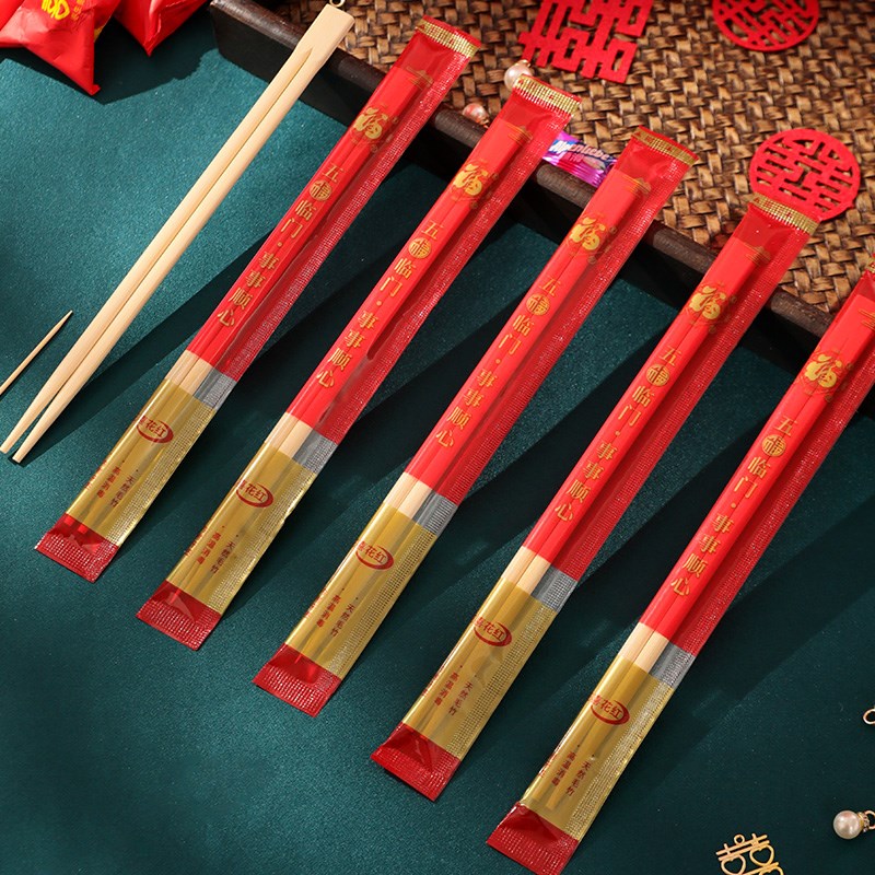 速发福字一迁性筷子大红结家用喜庆竹筷加粗餐具色婚乔次生日寿宴