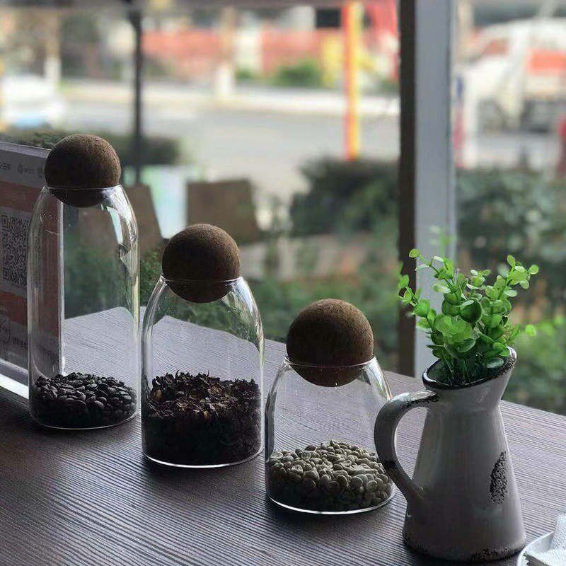 热销圆球软木塞透明玻璃罐 v茶叶密封罐 吧台储物花果茶 咖啡豆展