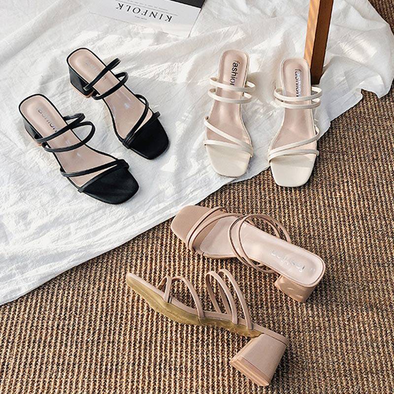 速发Wo Sads Ladies Sque Heels Ele Sumr ippers Ou