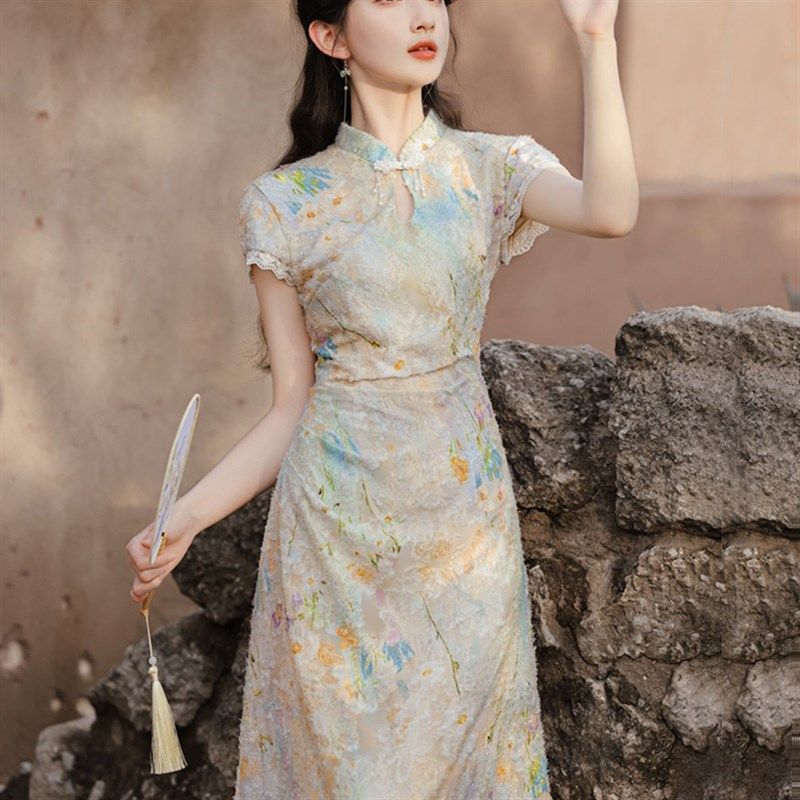 速发新中式国风超好亮今子流行漂看绝美旗袍改良连衣裙年年轻款