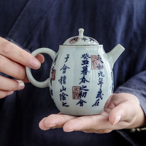 速发壶人茶壶单壶功夫茶具日式泡茶匠茶道配彩茶具釉下件陶瓷茶壶