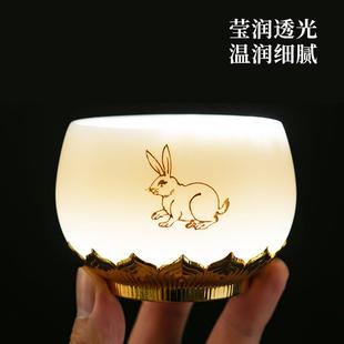 十二生肖功夫茶杯羊脂玉定制主人杯刻字白瓷品茗杯陶瓷茶具大茶盏