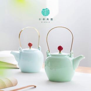 家用功夫茶具泡茶壶陶瓷过滤花茶壶单壶冲茶器 精品青瓷提梁壶