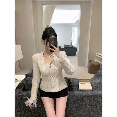 kubiliv千金大女主 鸵鸟毛可拆卸收腰显瘦气质温柔百搭短外套