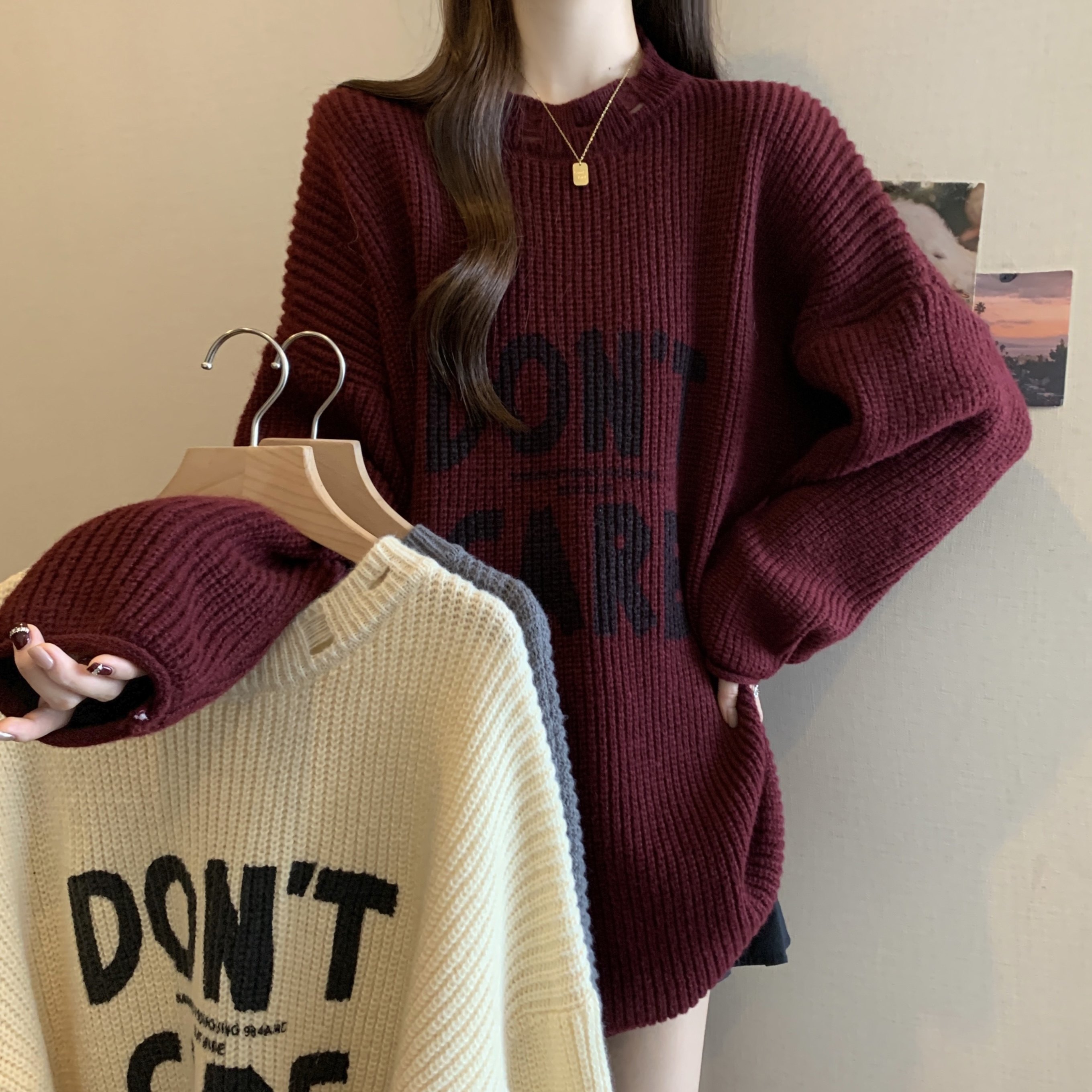 实拍大码秋冬新款美式复古休闲宽松百搭圆领字母印花毛衣1822,女装/女士精品,大码内搭,淘宝优惠券,粉丝福利购,淘宝优惠卷