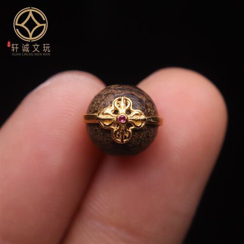 原创S925银镀金金刚杵镶嵌天然沉香木圆珠隔珠散珠文玩配饰配件