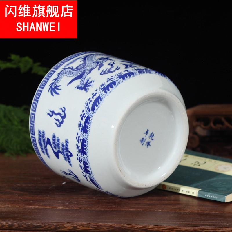 极速仿古青e花香炉居家万寿无疆双龙青花陶瓷用品摆直筒双龙香炉