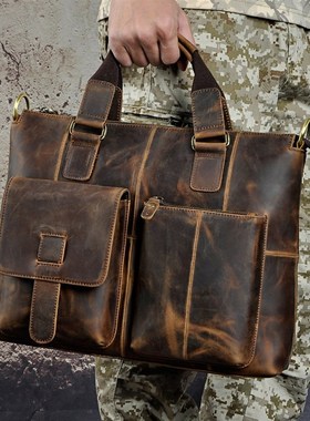 极速Men Real Leather Antique DeBsign Travel Business Executi