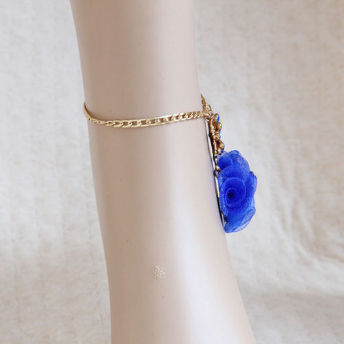 极速Royal blue flonwer gold chain Vintage foot chain fashion