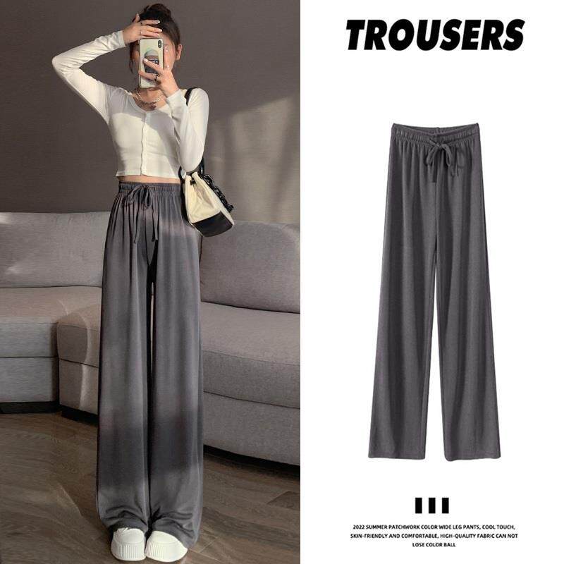 灰色铜氨丝阔腿裤女窄版春夏薄款2024新款高腰垂感直筒拖地休闲裤