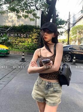 SUNONEONE 辣妹美式复古牛仔短裤女春夏低腰显瘦小众A字外穿热裤