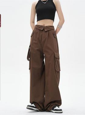 YOOTDS美式复古街头工装裤女夏季高腰ins潮牌宽松阔腿休闲长裤子