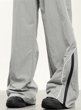 0123Start 美式复古bella风运动裤男女宽松条纹阔腿拖地休闲裤潮