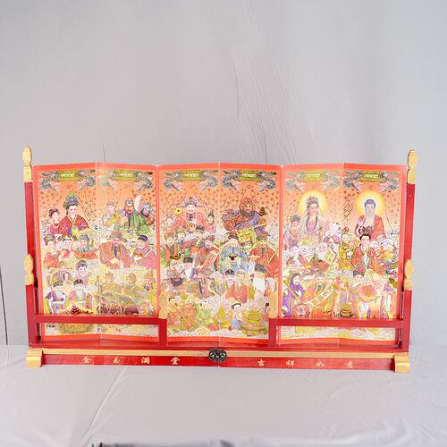热销马张架子观音财神竈神竈君竈爷画中K式家用过年过节实木年画