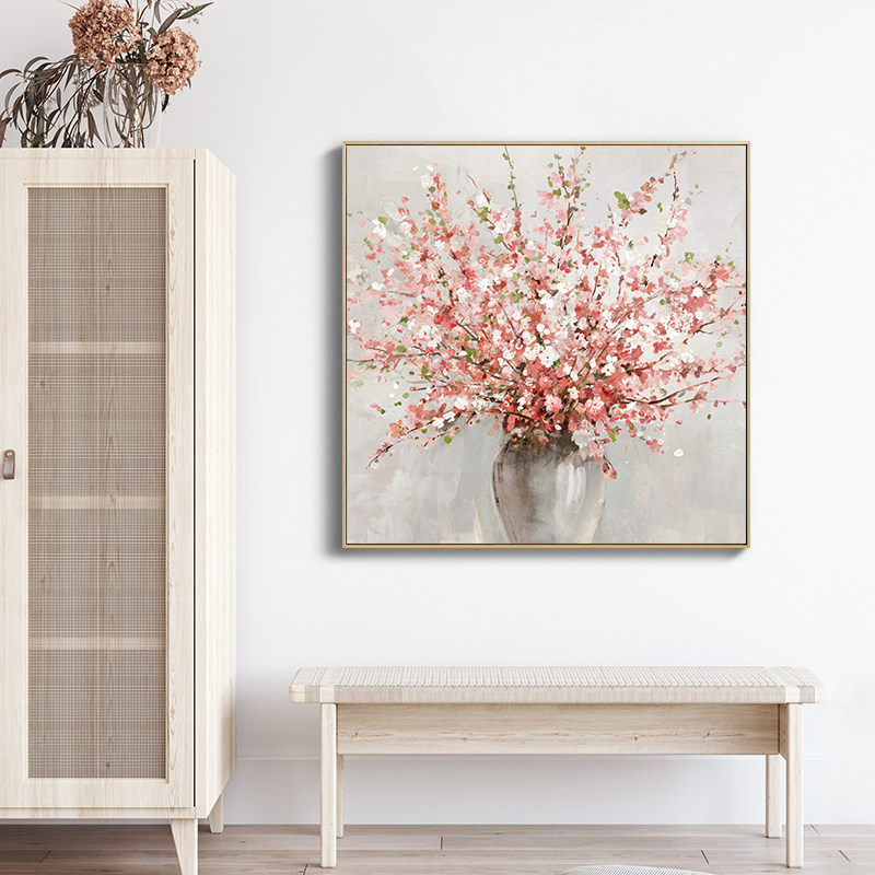 热销纯手工绘画静物花瓶过t道入户玄关挂画美式客厅餐厅装饰画油