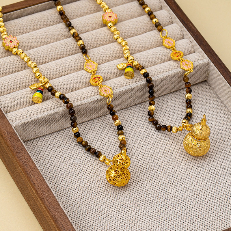 金店同款沙金香囊葫芦镂空葫芦虎眼石串珠项链新中式福禄毛衣链女,饰品/流行首饰/时尚饰品新,项链,淘宝优惠券,粉丝福利购,淘宝优惠卷