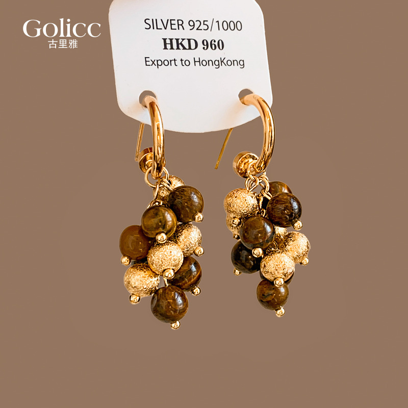 美拉德葡萄串珠耳坠耳饰女2025新款爆款巨好看耳环小众设计感耳钉