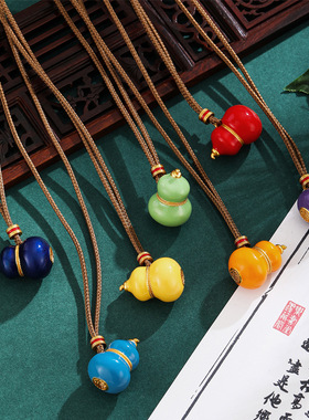 七彩滴油珐琅葫芦吊坠项链配饰女秋冬毛衣链长款感新中式饰品