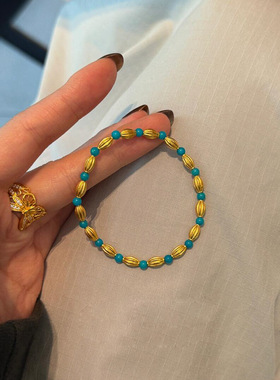 复古绿松石古法沙金小米珠手链轻奢感手串女小众串珠手饰