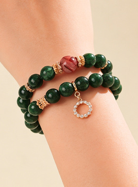 中式美学高端墨绿色绿干青手串女款天然红花胶水晶串珠手链轻奢