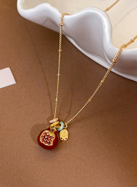多巴胺红石榴石吊坠项链轻奢小众女配饰秋冬毛衣链轻奢感饰品
