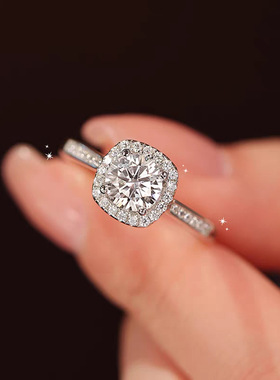 s925纯银一克拉戒指四爪豪华方包莫桑石戒指跨境厂家直销