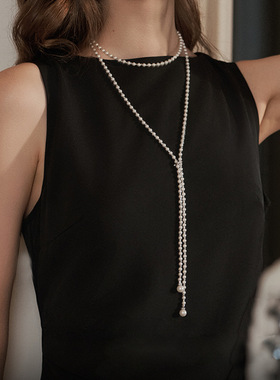 珍珠项链长款女秋冬配饰叠戴毛衣链轻奢感小众串珠新中式饰品