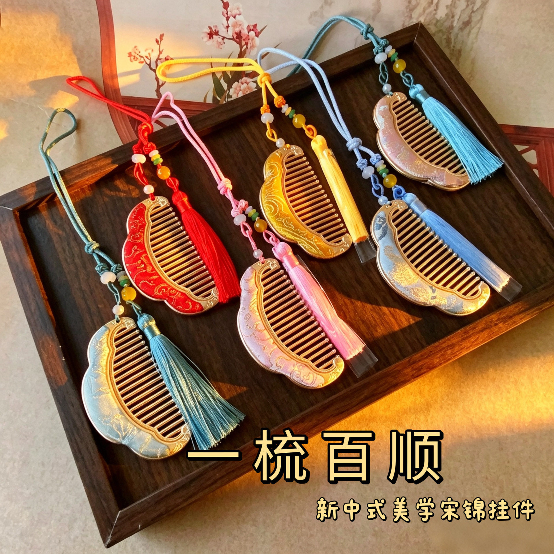 非遗宋锦手工梳子成品发梳插梳包挂车挂汉服配饰景区文创店伴手礼