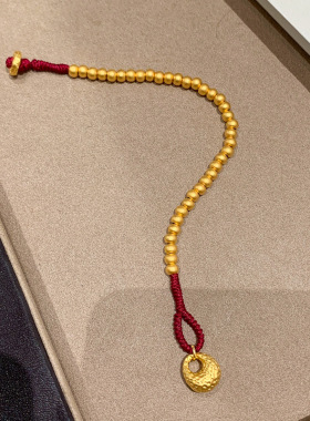 沙金锤纹福坨红绳手链本命年编织手绳女生转运珠新年串珠红色手饰